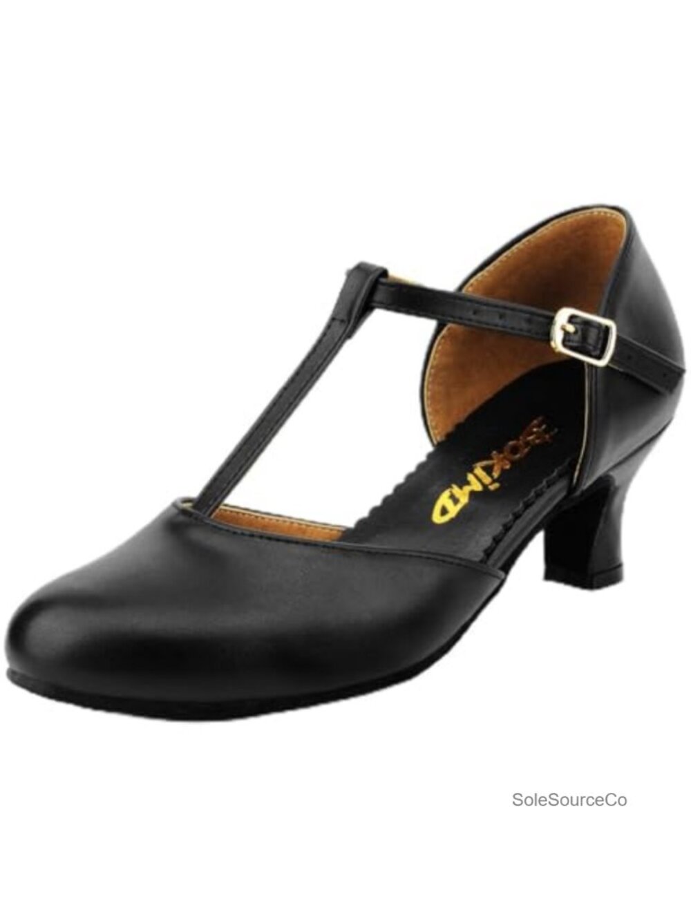Women's T-Strap Latin Dance Heels, 2.5" Heel, Leather Vamp, Suede Sole,